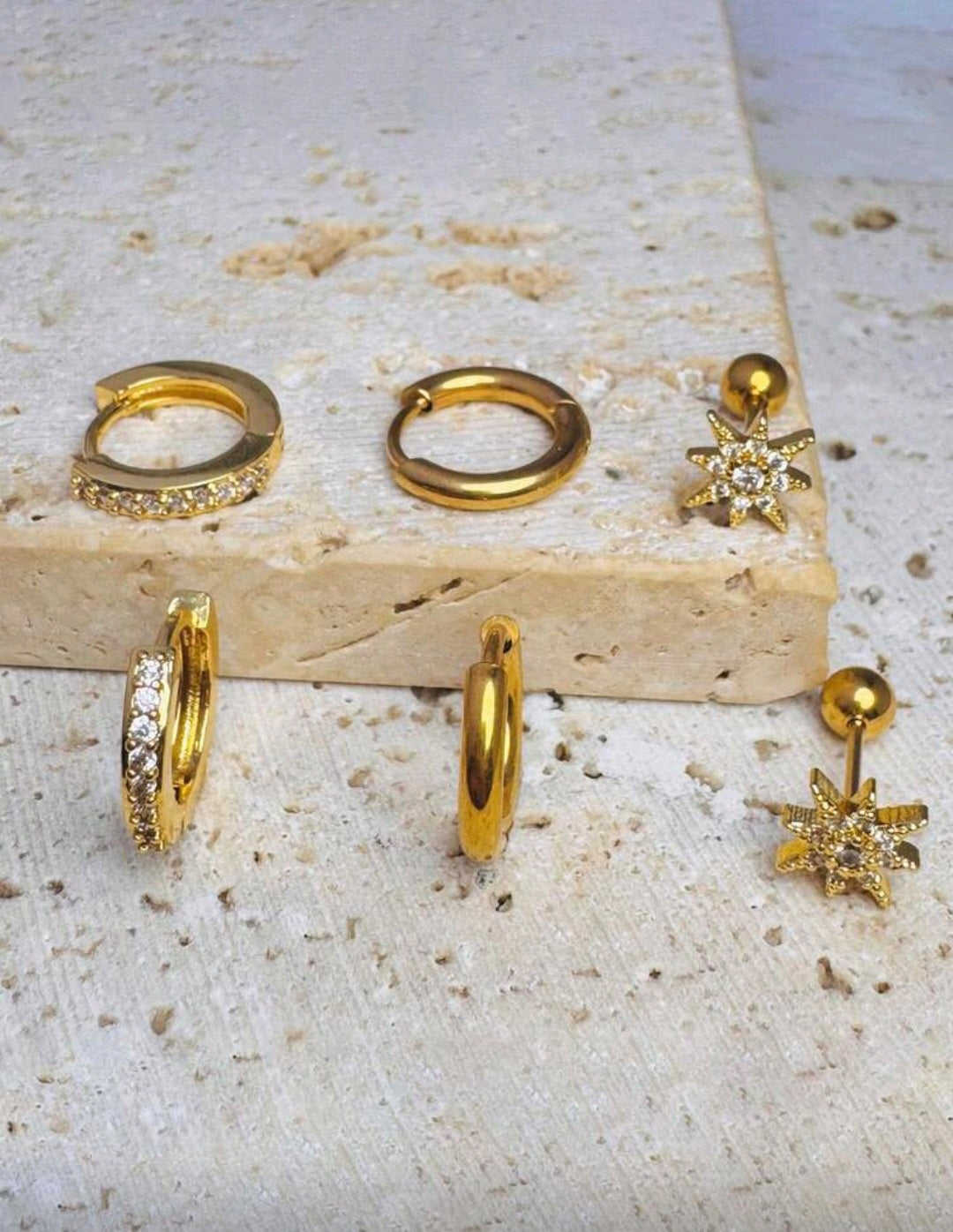 Set 3 pares aretes con estrella circonita