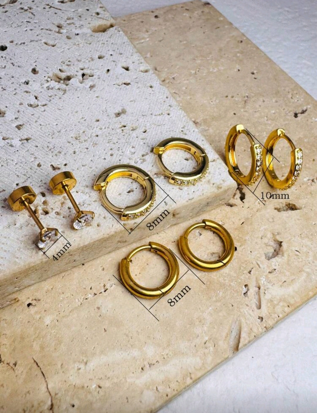Set 4 pares aretes con cristal