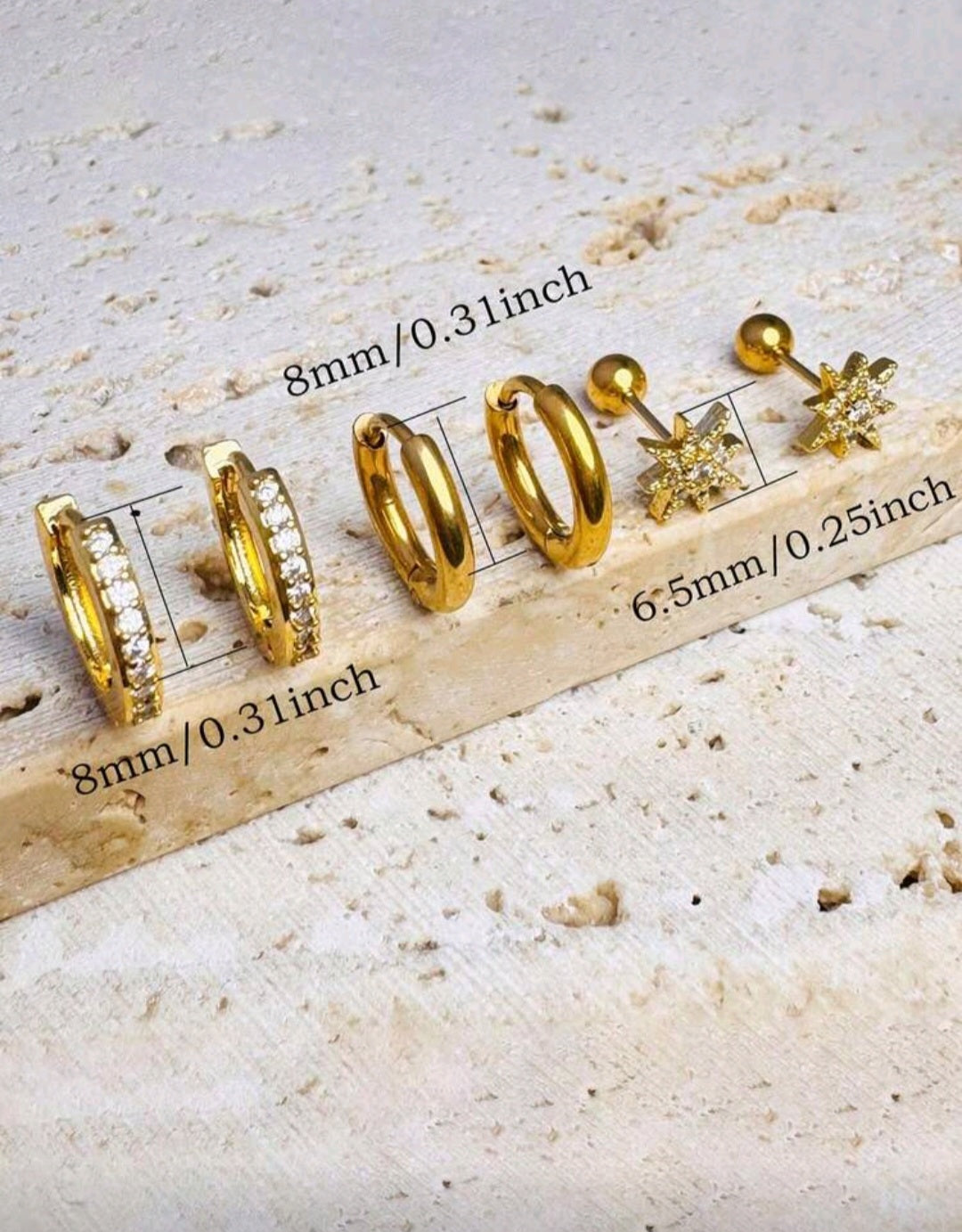 Set 3 pares aretes con estrella circonita